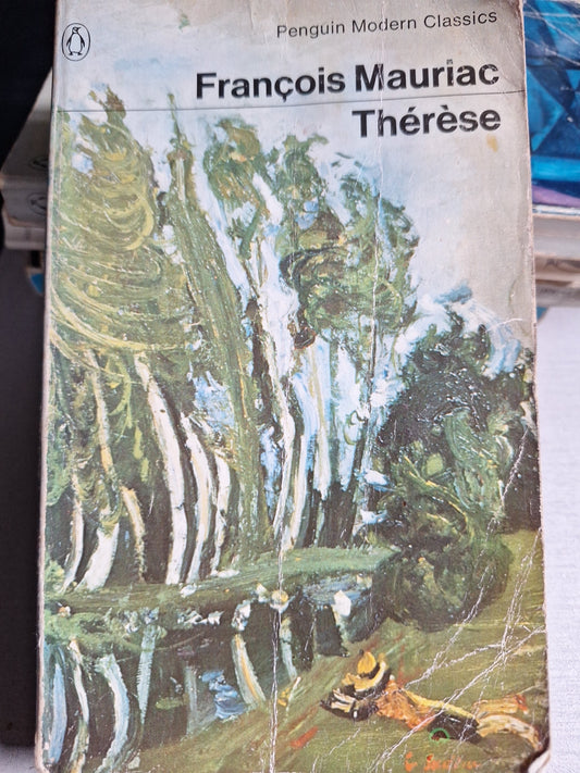 1975 Penguin books edition of Francois Mauriac Therese with illustrated cover showing trees and a river