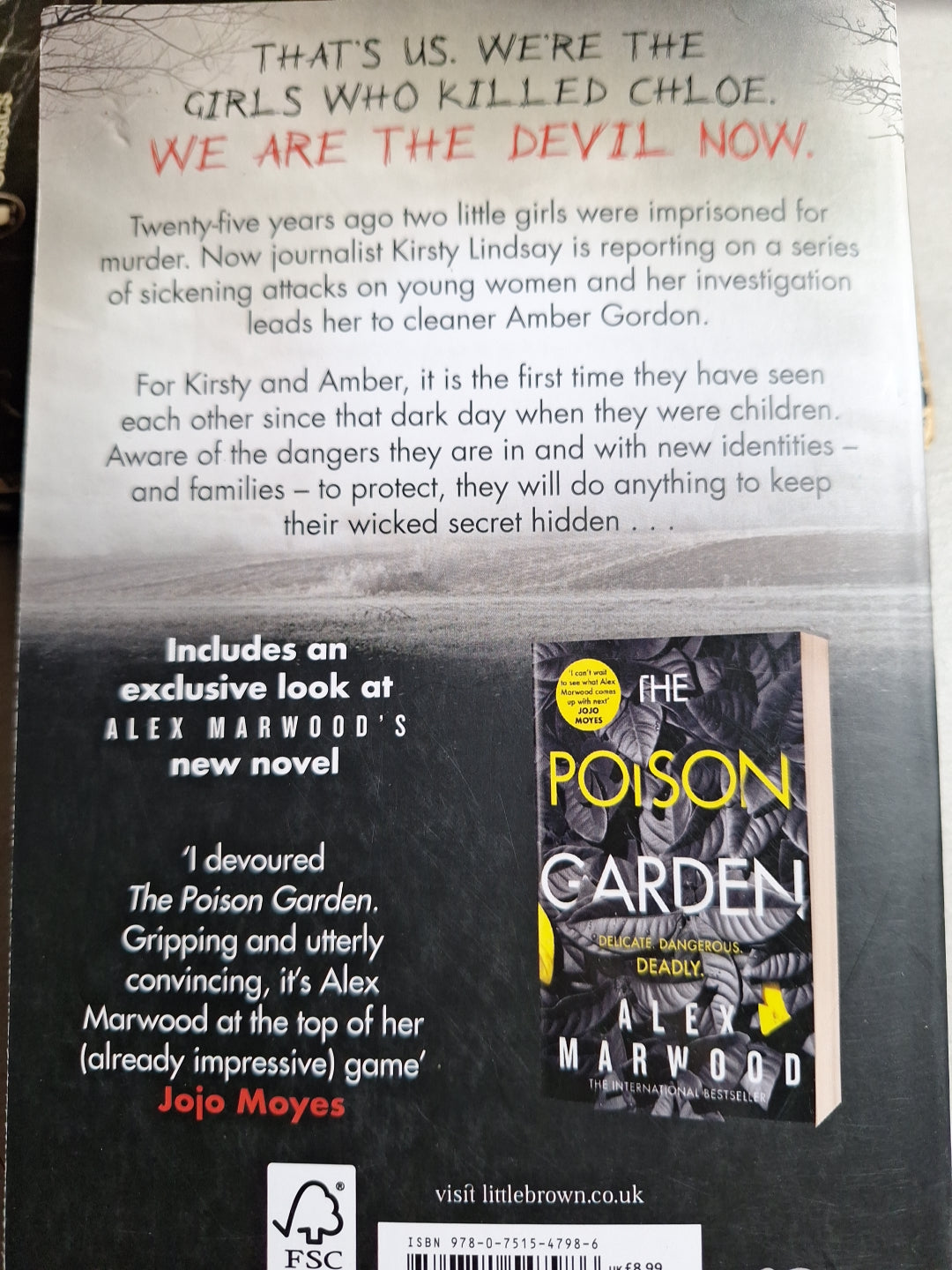 Back cover of Wicked girls book with synopsis and recommendation for The Poison Garden by Alex Marwood