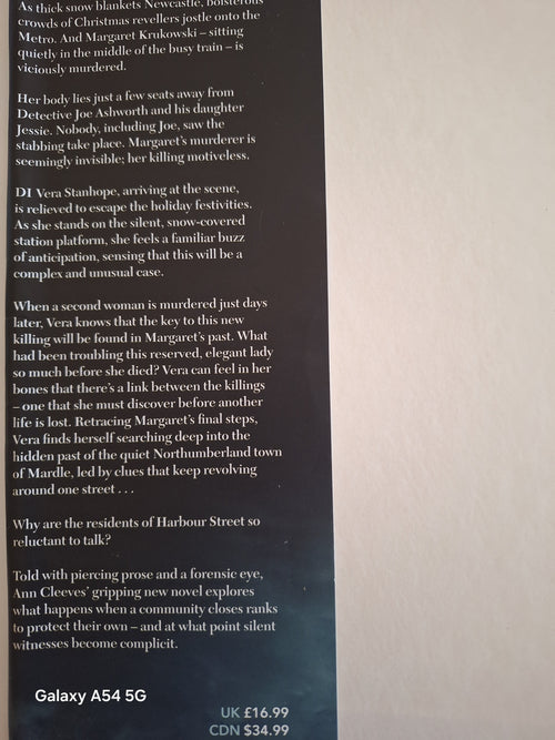Back cover of the Harbour Street Ann Cleeves book featuring the synopsis and author details