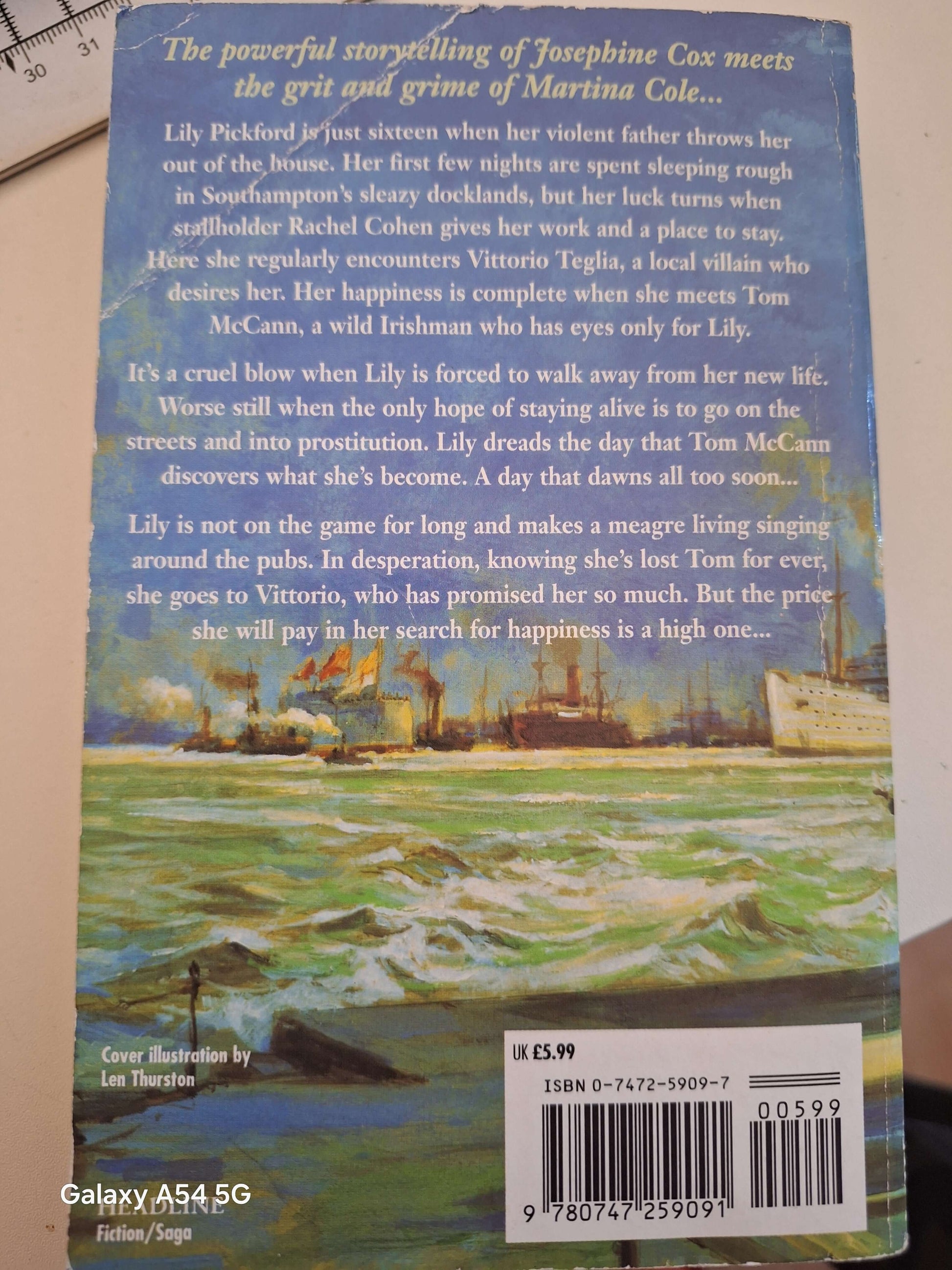 Riches of the Heart June Tate Book - 1920s Docklands Saga back cover featuring captivating story elements.