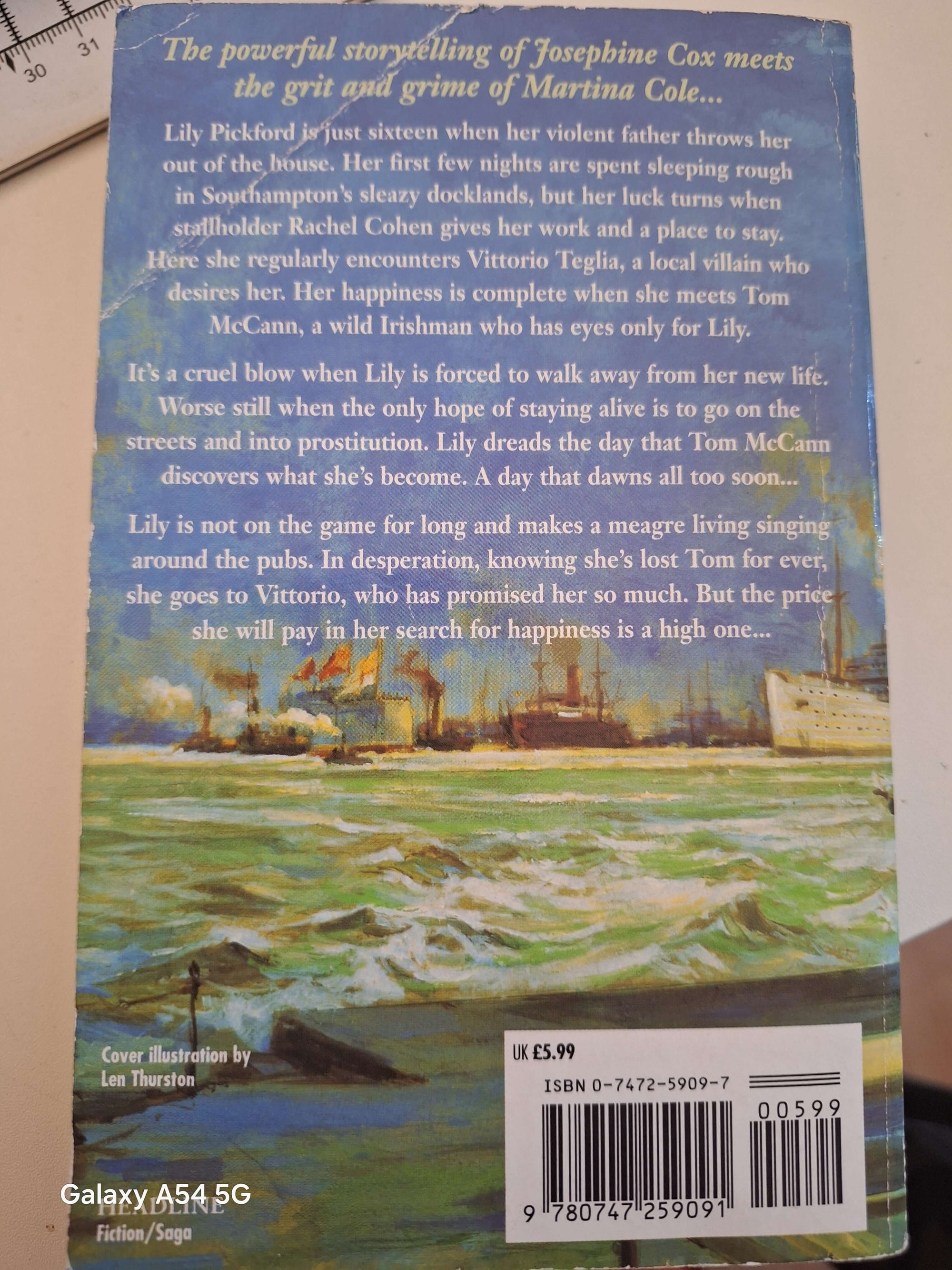 Riches of the Heart June Tate Book - 1920s Docklands Saga back cover featuring captivating story elements.