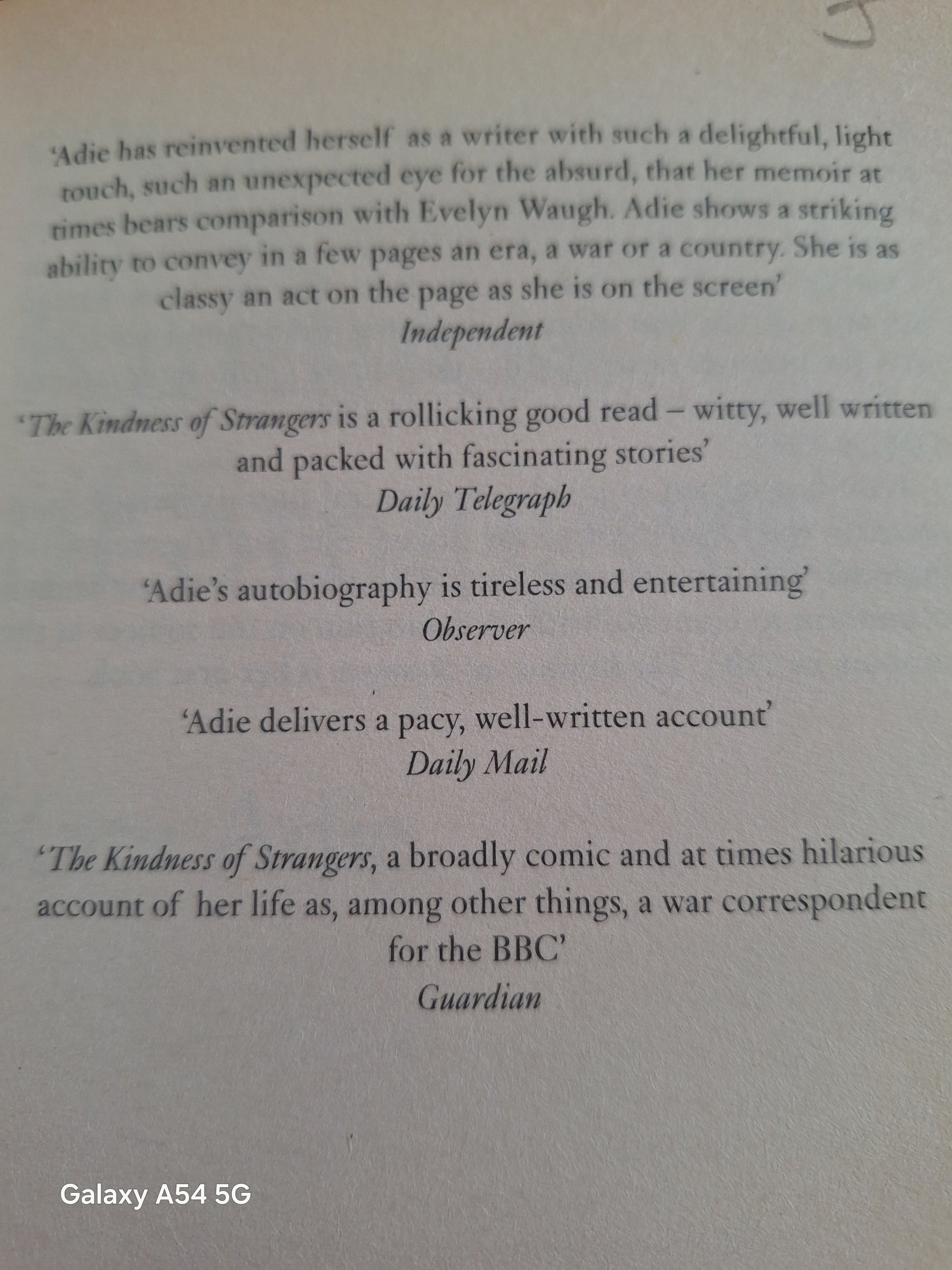 Kate Adie autobiography featuring reviews highlighting its engaging writing and captivating stories