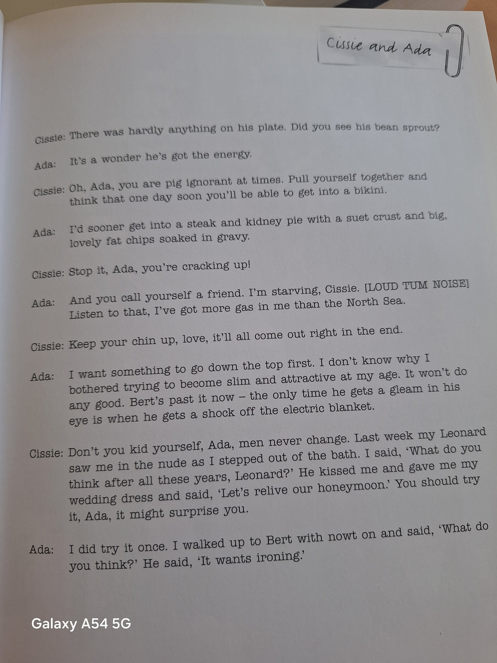 Les Dawson Secret Notebooks book with dialogue between characters Cassie and Ada