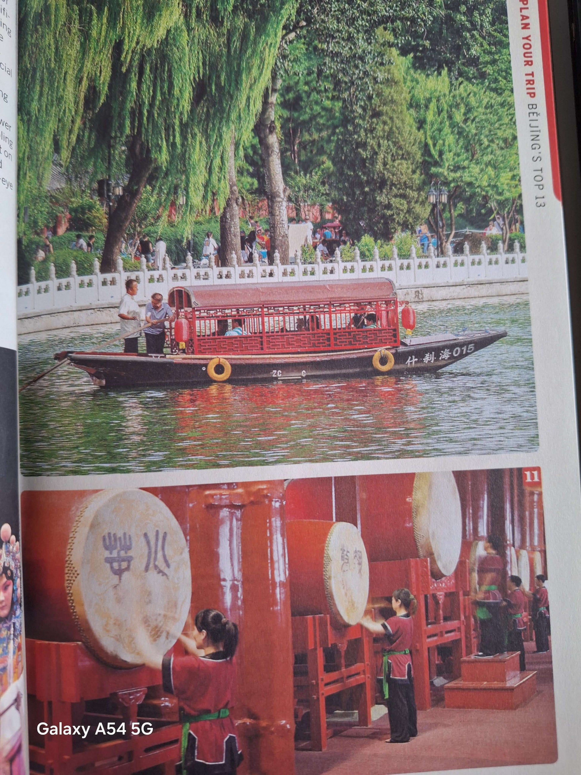 Lonely Planet Beijing Guidebook with Free UK Delivery featuring scenic boat tour and cultural drum performance.