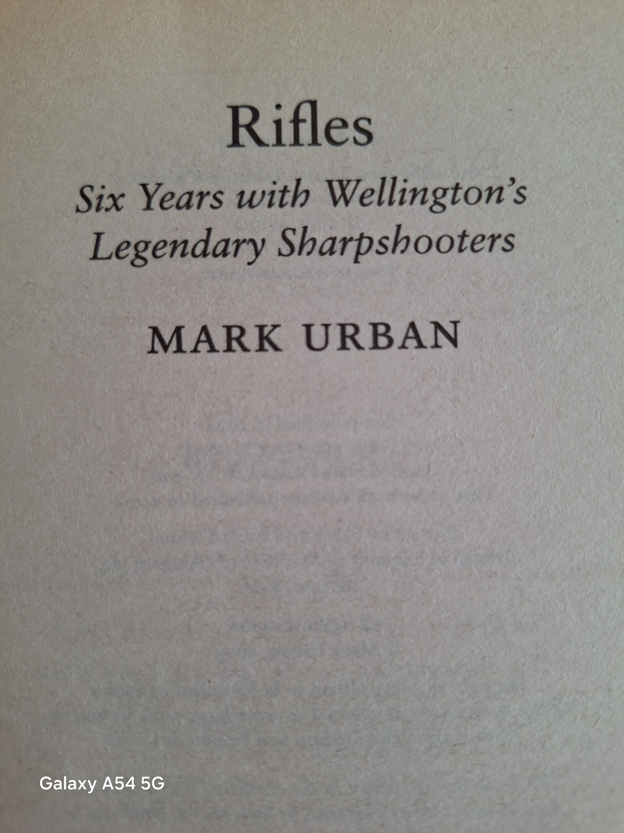 Title page of the book The Rifles by Mark Urban about Wellington’s legendary sharpshooters