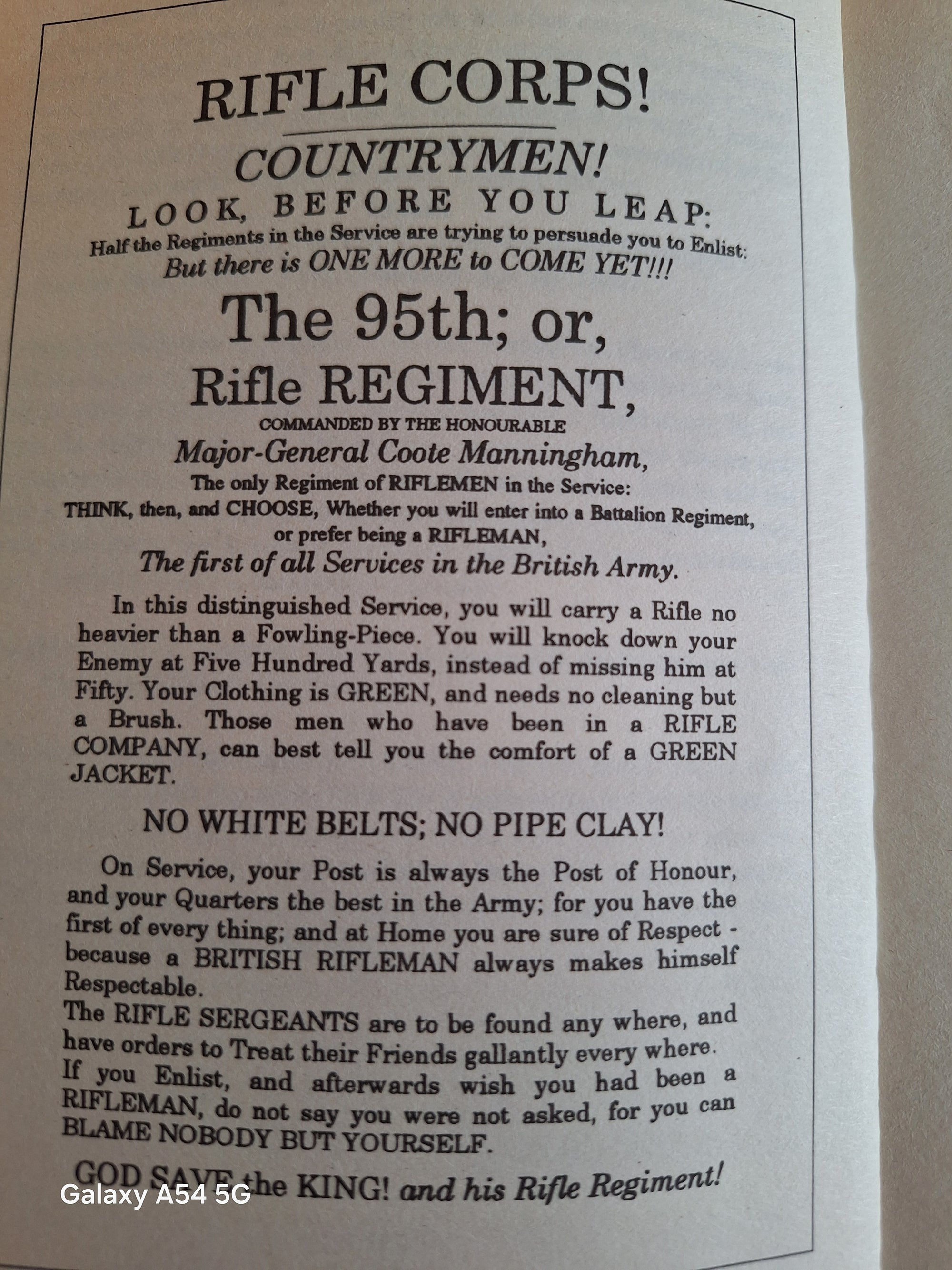 Vintage military recruitment poster for The Rifles urging countrymen to enlist in the Rifle Regiment