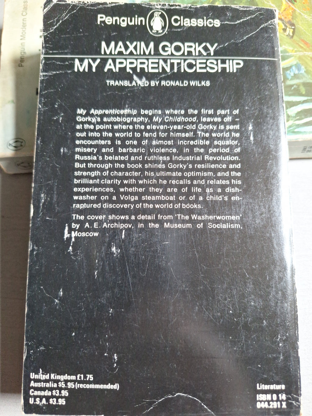 Maxim Gorky paperback 1974 Penguin Classics edition of My Apprenticeship with black worn cover