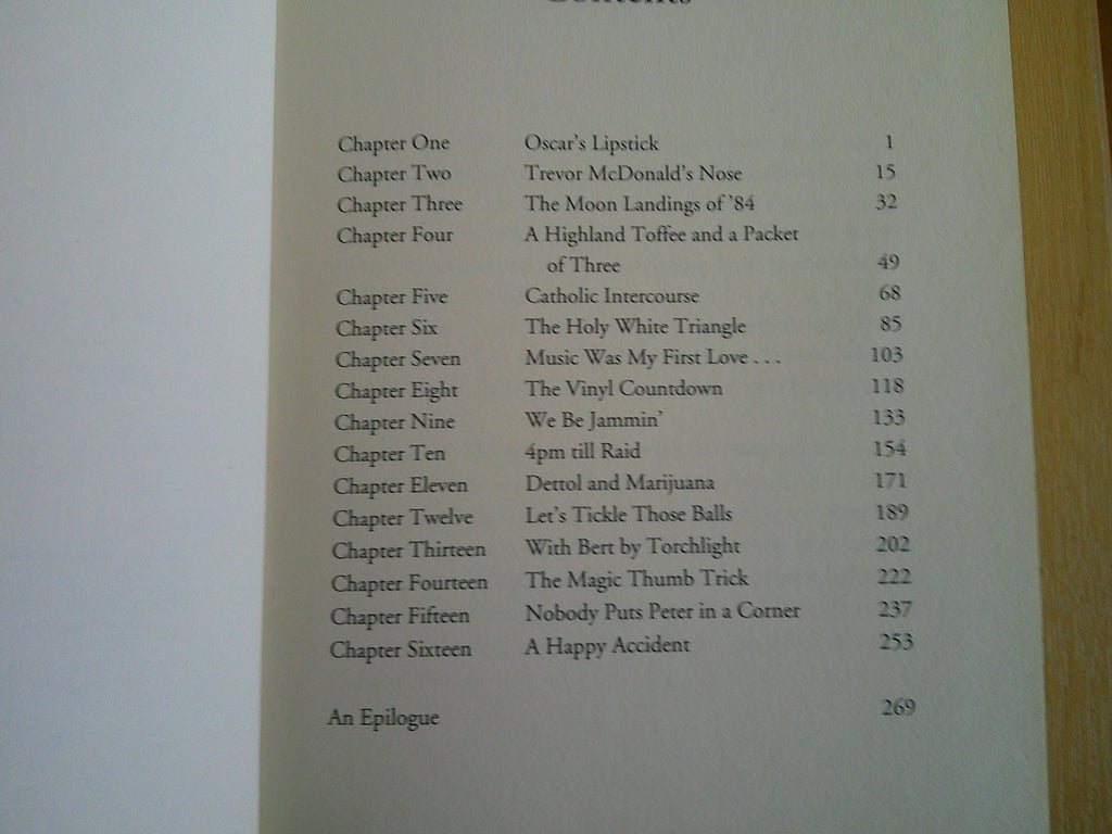 Contents page of The Sound of Laughter by Peter Kay with chapter titles and page numbers