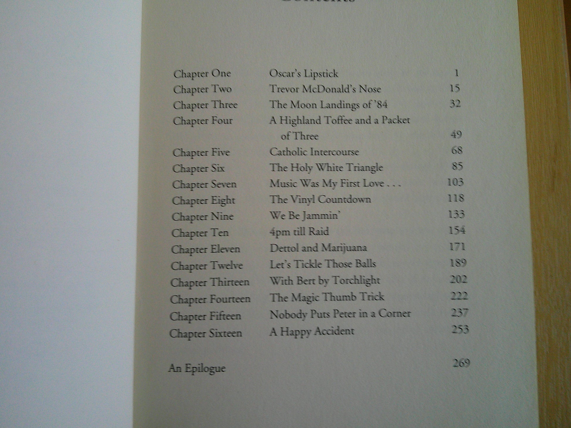 Contents page of The Sound of Laughter by Peter Kay with chapter titles and page numbers