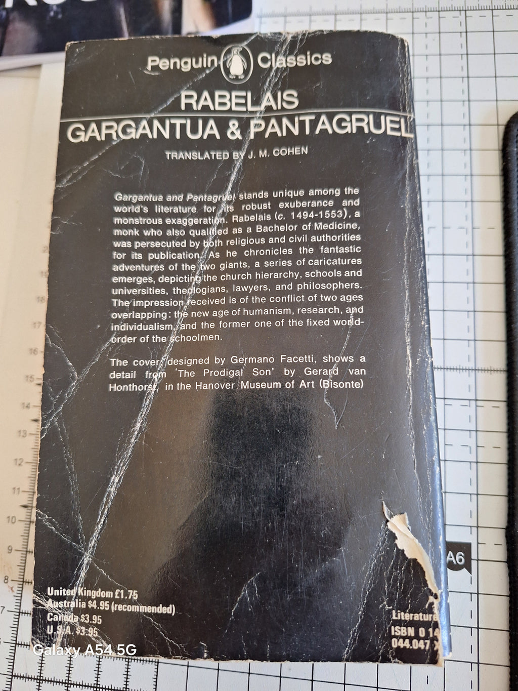 Back cover of Penguin Classics edition of Gargantua and Pantagruel by Rabelais with detailed book description