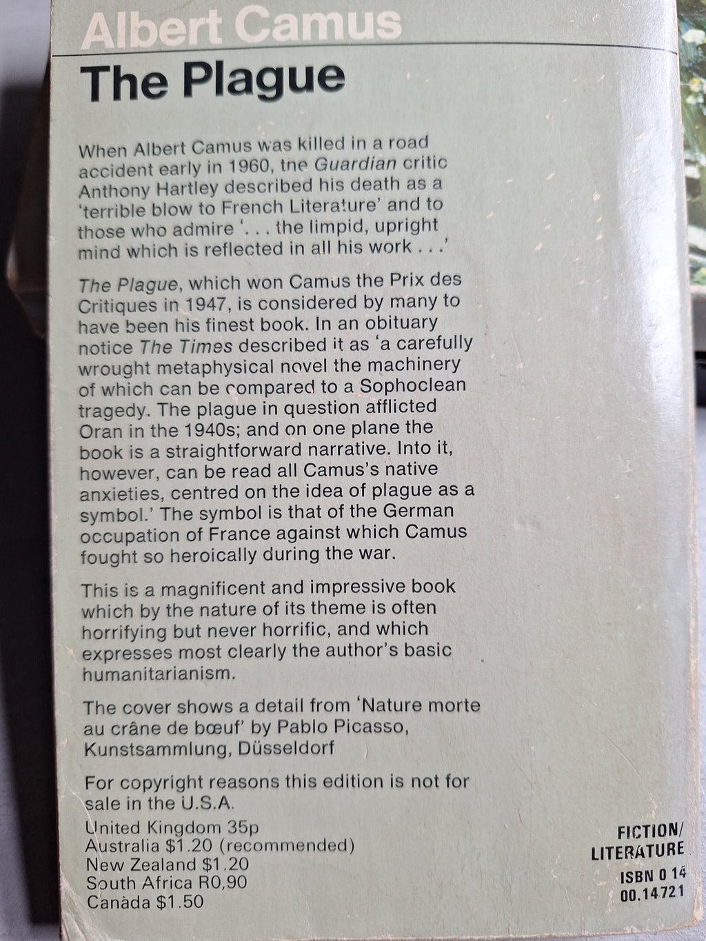 Second hand Penguin Modern Classics edition of The Plague by Albert Camus with detailed back cover description