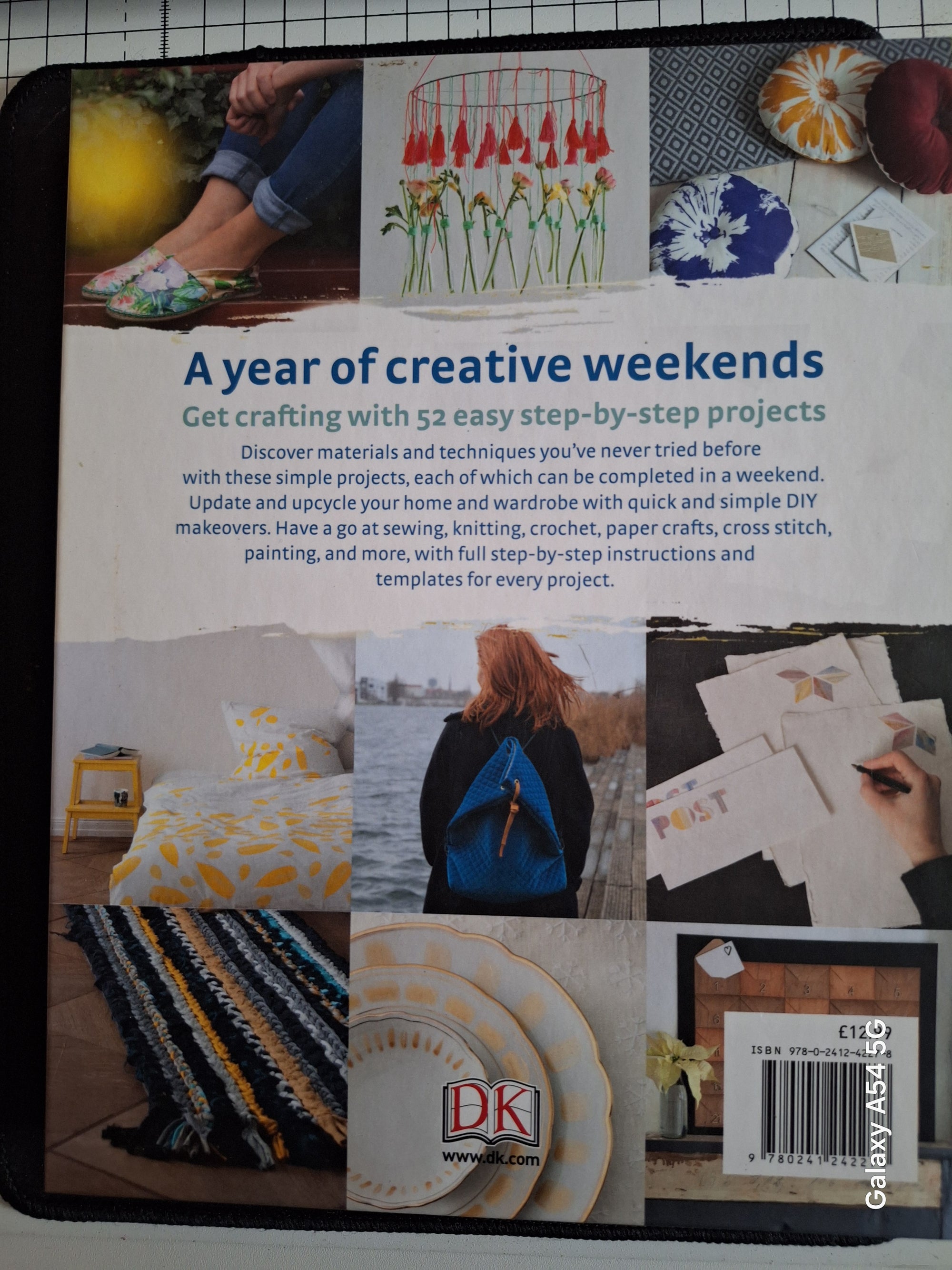Book titled A Year of Creative Weekends by Slightly Read Books featuring easy weekend craft ideas with step-by-step projects