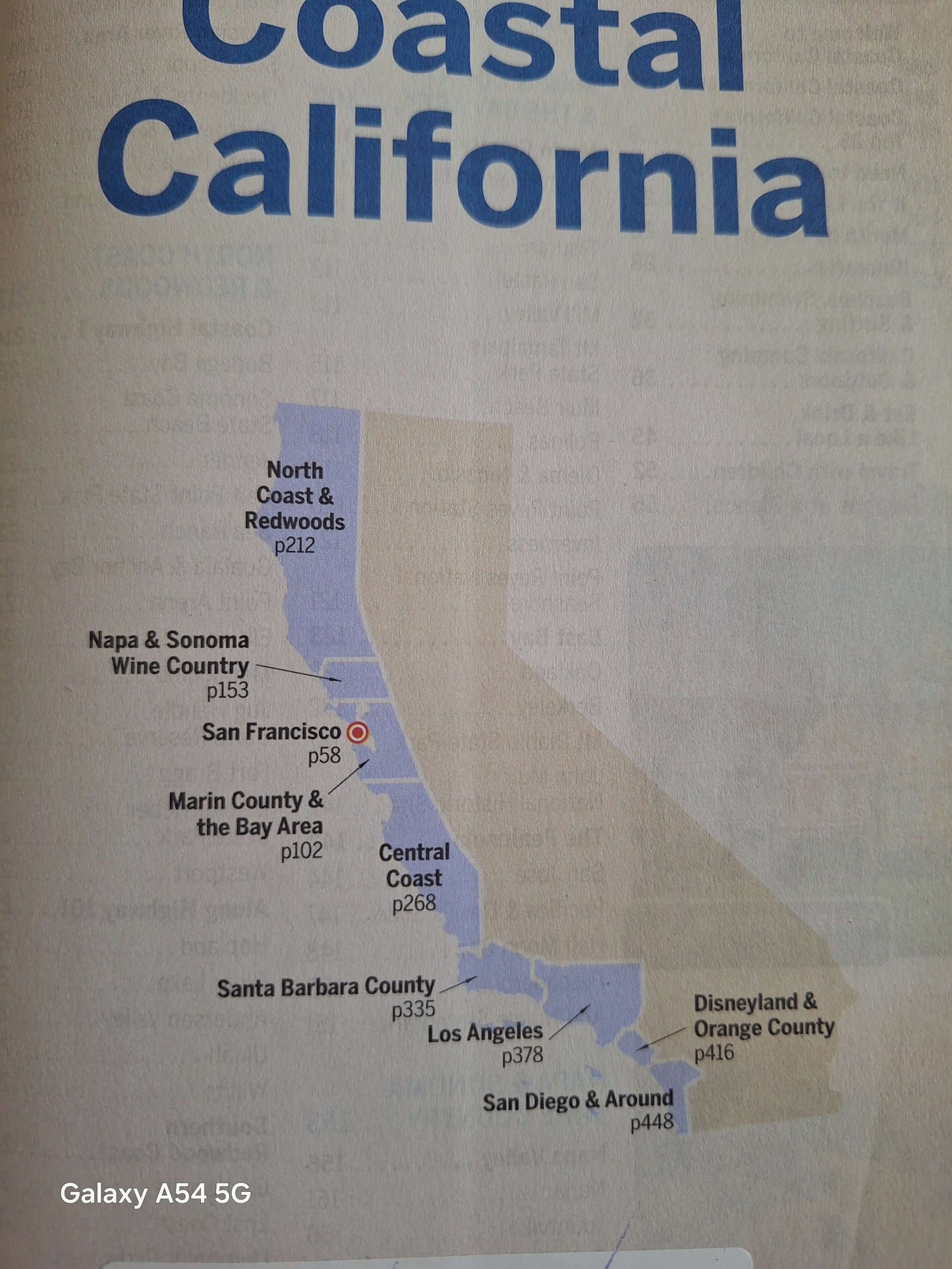 Used California travel guide UK showcasing maps of Coastal California regions and attractions