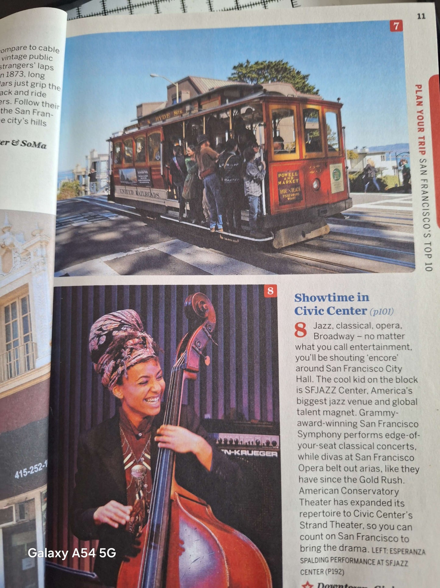 Used San Francisco travel book showcasing iconic trolley and live jazz performance in Civic Center