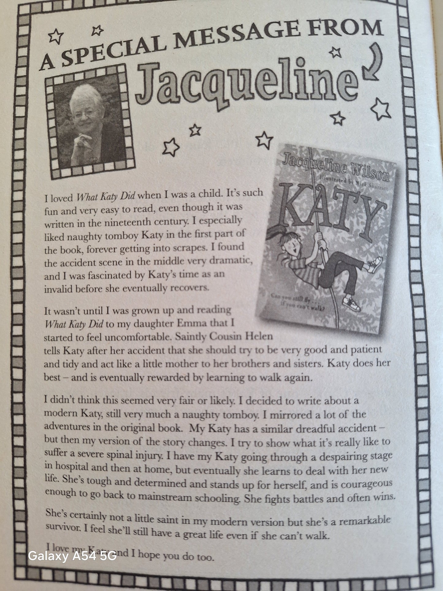 What Katy Did second hand book with a heartfelt message from Jacqueline about the story of Katy